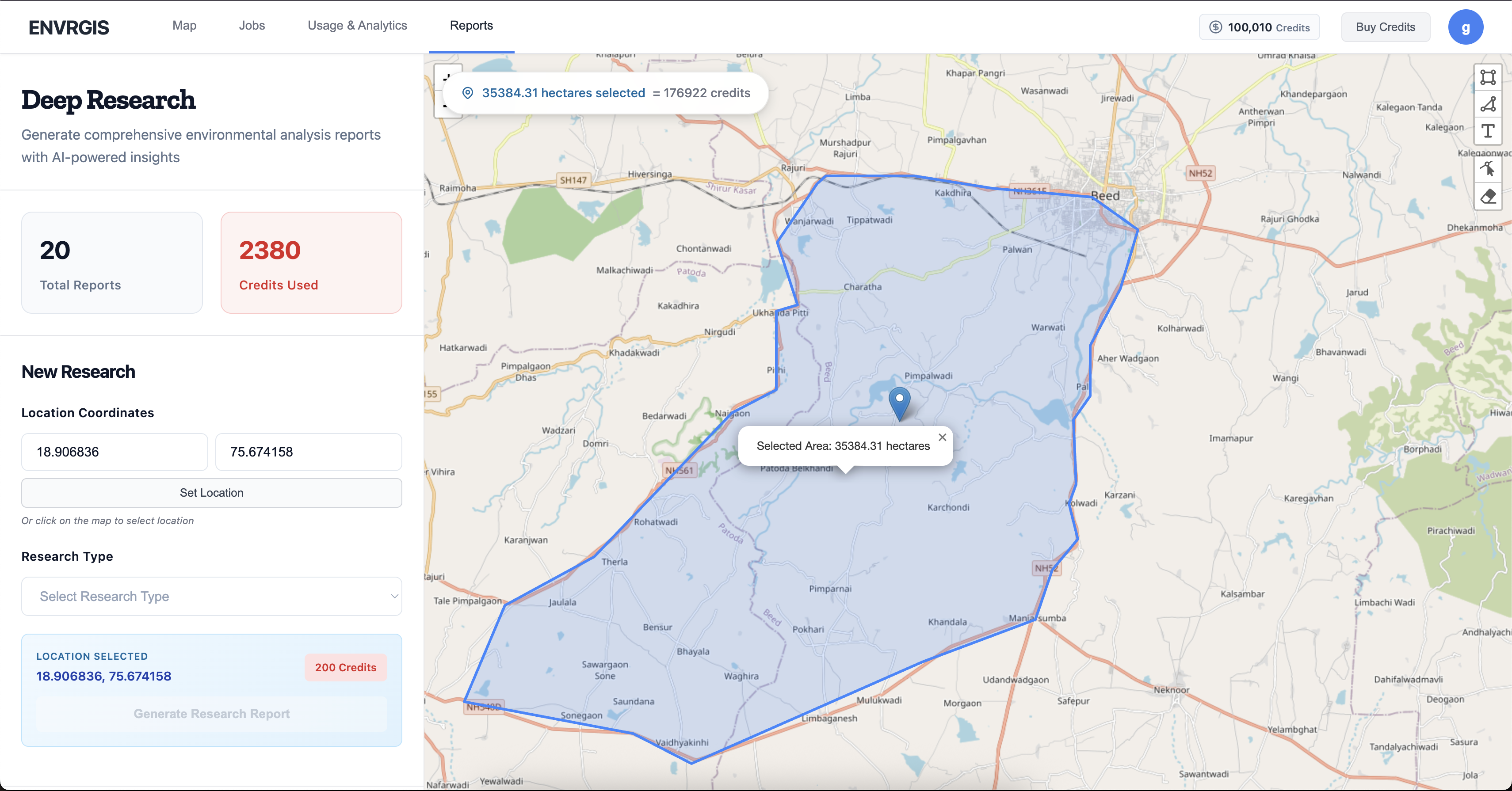 Deep Research mapping interface